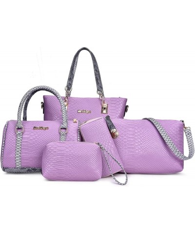 5Pcs Handbag Set Purse Kit Fish Scale PU Top Handle Bag Crossbody Shoulder Tote Satchels Clutch Bag Card Pack for Shopping Pu...