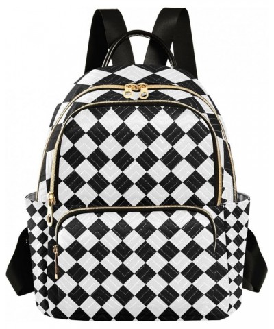 Small Backpack for Women Travel Bag Black White Rhombuses Checkered Daypack Purse Fashion Shoulder Bag Rucksack Medium B390 $...