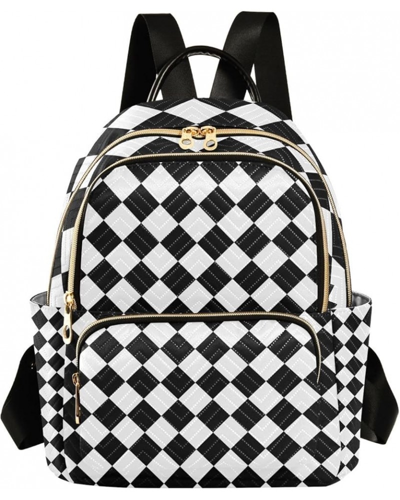 Small Backpack for Women Travel Bag Black White Rhombuses Checkered Daypack Purse Fashion Shoulder Bag Rucksack Medium B390 $...