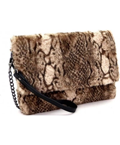 Snake Print Smooth Faux Fur Large Oversize Flap Clutch Shoulder Bag Crossbody Beige $15.38 Clutches