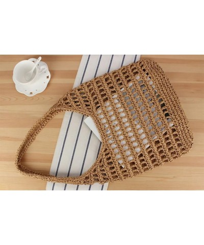 Mesh Straw Tote Bag for Women Handmade Hobo Bags for Women Handbag Purse Beach Bag Travel Bag Gym Bag Summer Vacation Camel $...