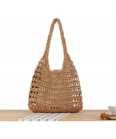 Mesh Straw Tote Bag for Women Handmade Hobo Bags for Women Handbag Purse Beach Bag Travel Bag Gym Bag Summer Vacation Camel $...