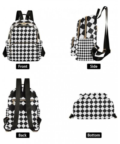 Small Backpack for Women Travel Bag Black White Rhombuses Checkered Daypack Purse Fashion Shoulder Bag Rucksack Medium B390 $...