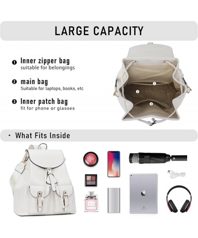 Backpack Purse for Women Class Vegan Leather Fashion School Daypack Multipurpose Design Flap Backpack (13.5-in Hight) White-f...