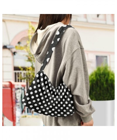 Rose Gold Abstract Marble Lady Shoulder Bag, Zipper Shoulder Bag for Women, Autumn Handbags White Dots on Black Background $9...