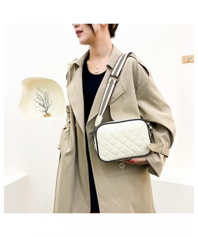 Crossbody Bag for Women Genuine Leather Wide Strap Shoulder Bag Purse Trendy Design Camera Crossbody Purse Top Zip B03-white ...