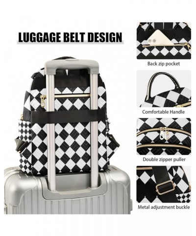 Small Backpack for Women Travel Bag Black White Rhombuses Checkered Daypack Purse Fashion Shoulder Bag Rucksack Medium B390 $...