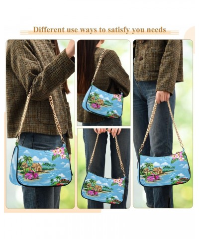 Hawaiian Tropical Palm Shoulder Handbags for Women,Women Chain Shoulder Bags,Ladies Tote Handbag Purse $15.29 Shoulder Bags