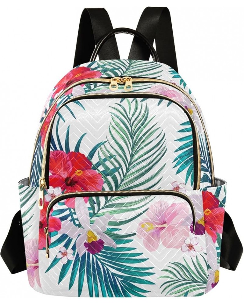 Travel Backpack Purse for Women Fashion Anti-theft Work Casual Tropical Palm Leaves Hibiscus Daypack Shoulder Bag Medium Size...