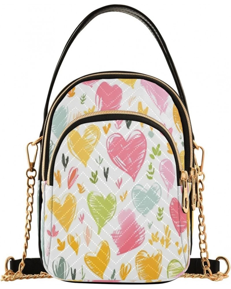 Colorful Heart Shoulder Bags for Women Retro Classic Handbag Purse Small Purses with Chain $13.25 Totes