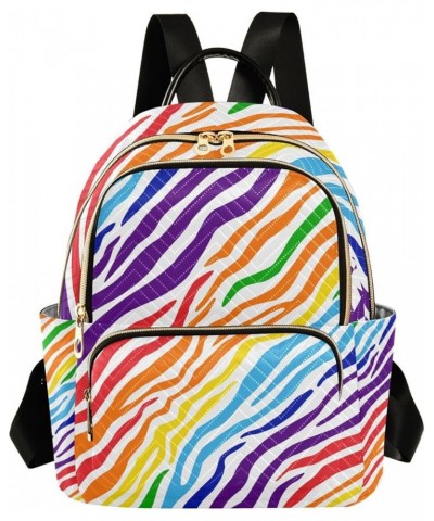 Women Backpack Rainbow Zebra Skin Anti-Theft Travel Backpack with Luggage Belt Lightweight Handbag Lady Purse Roomy Double Zi...