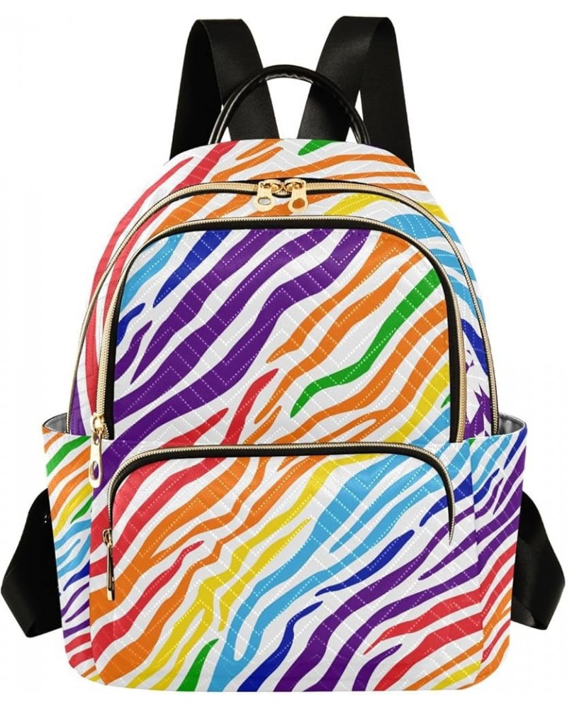 Women Backpack Rainbow Zebra Skin Anti-Theft Travel Backpack with Luggage Belt Lightweight Handbag Lady Purse Roomy Double Zi...