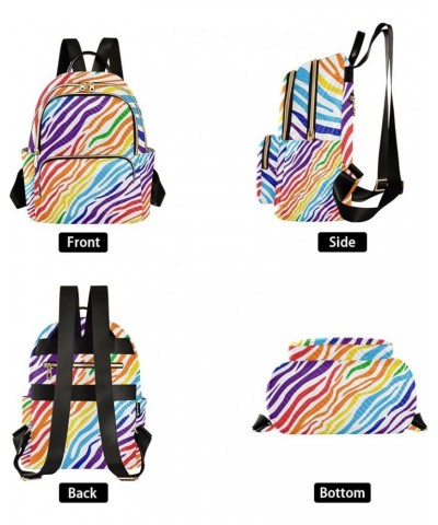 Women Backpack Rainbow Zebra Skin Anti-Theft Travel Backpack with Luggage Belt Lightweight Handbag Lady Purse Roomy Double Zi...