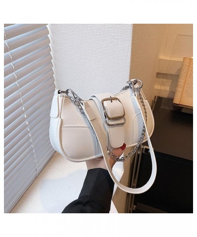 Y2k Purse Small Shoulder Bag for Women Y2k 90s Hobo Handbag Trendy Leather Clutch Purse Chain Underarm Bag 2023 A2-white $13....