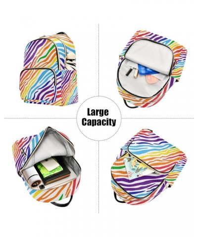 Women Backpack Rainbow Zebra Skin Anti-Theft Travel Backpack with Luggage Belt Lightweight Handbag Lady Purse Roomy Double Zi...