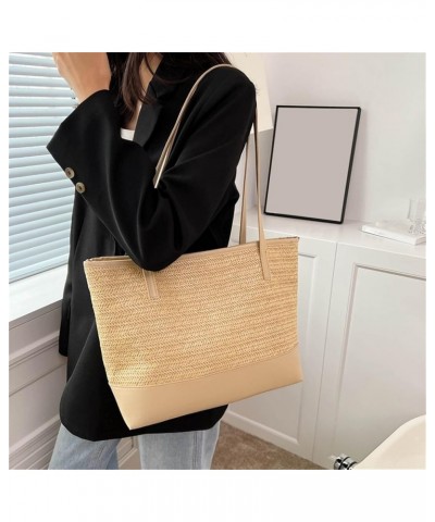 Clear Shoulder Bag for Women Ladies Fashion Personality Handbag Beach Texture Straw Canvas Bag Shoulder Bag Khaki $11.66 Shou...