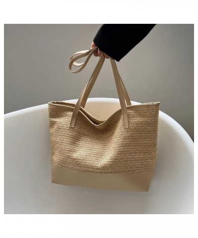 Clear Shoulder Bag for Women Ladies Fashion Personality Handbag Beach Texture Straw Canvas Bag Shoulder Bag Khaki $11.66 Shou...