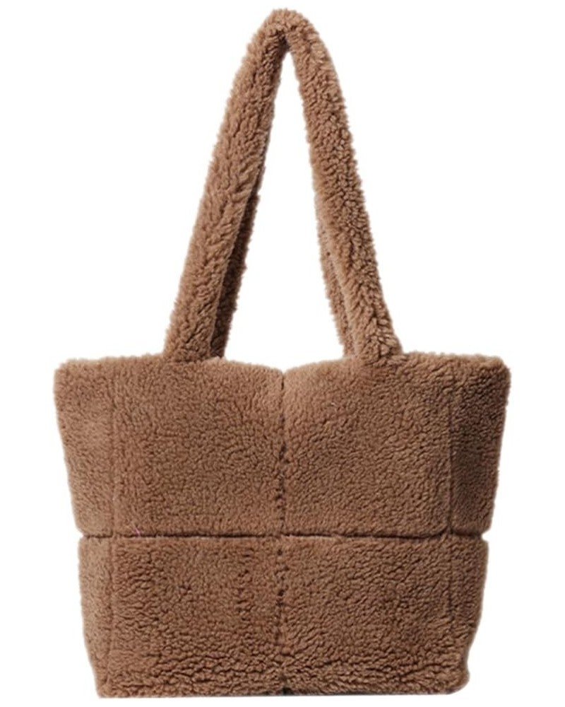 Fluffy Tote Bag Handbag Women Plush Shoulder Bag Fuzzy Plush Tote Bag Shopping Bag Dark Brown $18.61 Totes