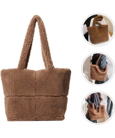 Fluffy Tote Bag Handbag Women Plush Shoulder Bag Fuzzy Plush Tote Bag Shopping Bag Dark Brown $18.61 Totes