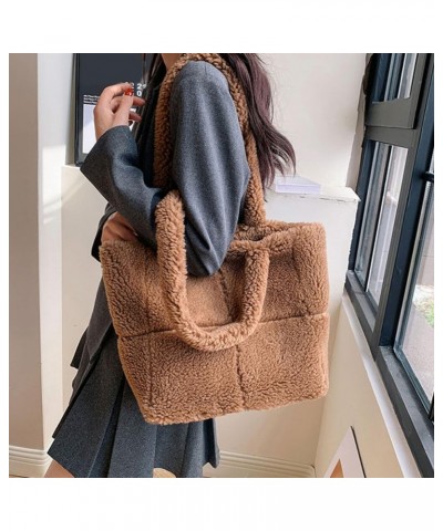 Fluffy Tote Bag Handbag Women Plush Shoulder Bag Fuzzy Plush Tote Bag Shopping Bag Dark Brown $18.61 Totes