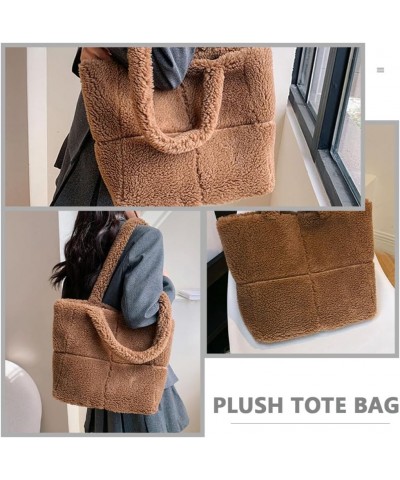 Fluffy Tote Bag Handbag Women Plush Shoulder Bag Fuzzy Plush Tote Bag Shopping Bag Dark Brown $18.61 Totes