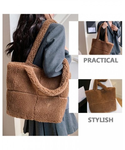 Fluffy Tote Bag Handbag Women Plush Shoulder Bag Fuzzy Plush Tote Bag Shopping Bag Dark Brown $18.61 Totes