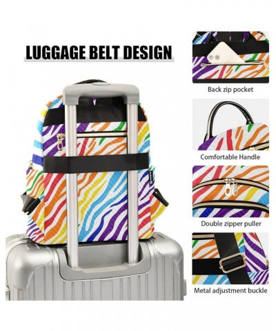 Women Backpack Rainbow Zebra Skin Anti-Theft Travel Backpack with Luggage Belt Lightweight Handbag Lady Purse Roomy Double Zi...