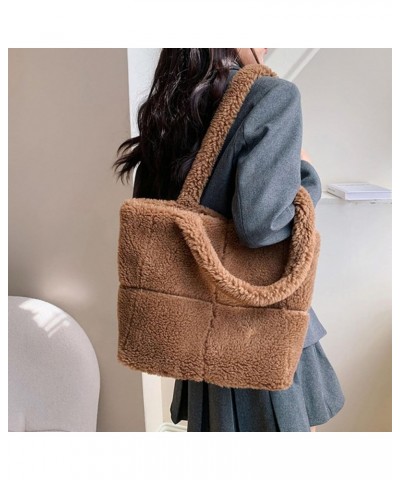 Fluffy Tote Bag Handbag Women Plush Shoulder Bag Fuzzy Plush Tote Bag Shopping Bag Dark Brown $18.61 Totes