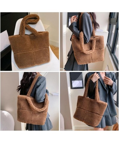 Fluffy Tote Bag Handbag Women Plush Shoulder Bag Fuzzy Plush Tote Bag Shopping Bag Dark Brown $18.61 Totes