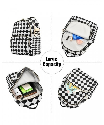 Small Backpack for Women Travel Bag Black White Rhombuses Checkered Daypack Purse Fashion Shoulder Bag Rucksack Medium B390 $...