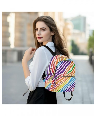 Women Backpack Rainbow Zebra Skin Anti-Theft Travel Backpack with Luggage Belt Lightweight Handbag Lady Purse Roomy Double Zi...