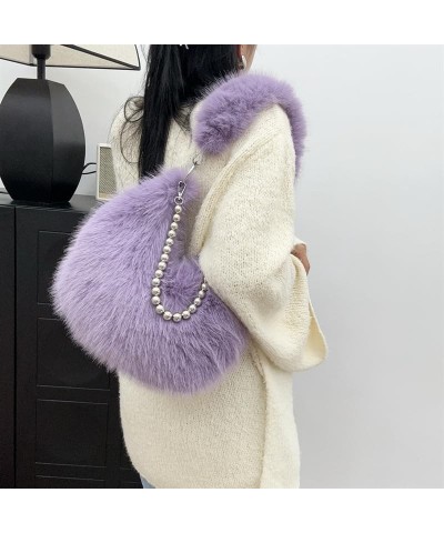 Furry Purse Tote Bags for Girls, Fluffy Soft Handbag for Women Top-Handle Crossbody Shoulder Bag Trendy Plush Clutch Purse Pu...