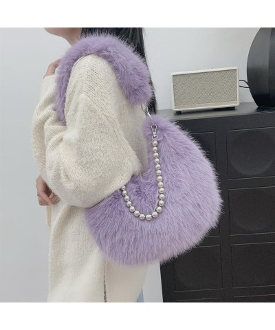 Furry Purse Tote Bags for Girls, Fluffy Soft Handbag for Women Top-Handle Crossbody Shoulder Bag Trendy Plush Clutch Purse Pu...