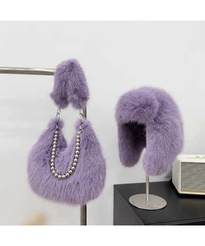 Furry Purse Tote Bags for Girls, Fluffy Soft Handbag for Women Top-Handle Crossbody Shoulder Bag Trendy Plush Clutch Purse Pu...