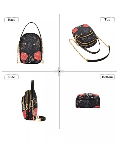 Vintage Red Flower Pattern Women's Crossbody Handbags with Zipper, Casual Leather Cell Phone Purse Crossbody Bags for Ladies ...