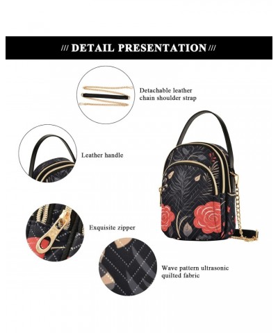 Vintage Red Flower Pattern Women's Crossbody Handbags with Zipper, Casual Leather Cell Phone Purse Crossbody Bags for Ladies ...