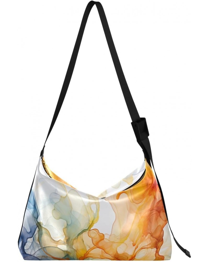 Marble Blue Orange Crossbody Bag for Women Men with Adjustable Strap PU Leather Shoulder Hobo Purse Bag 20849831 $19.13 Shoul...