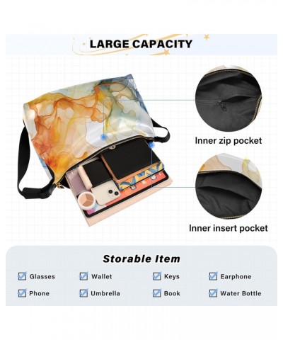 Marble Blue Orange Crossbody Bag for Women Men with Adjustable Strap PU Leather Shoulder Hobo Purse Bag 20849831 $19.13 Shoul...