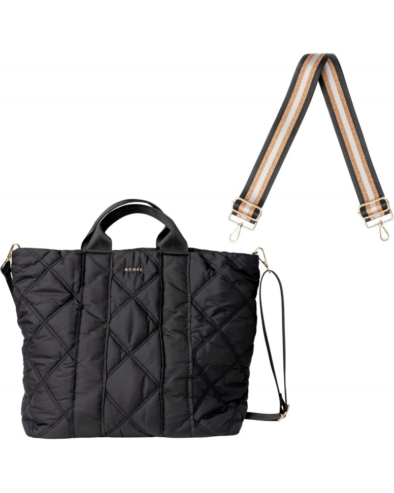 Cloud 9 Quilted Puffer Tote Bag Crossbody Purse (Black) & Interchangeable 2-Inch Bag Strap (24 Carat Black V2) $35.55 Totes