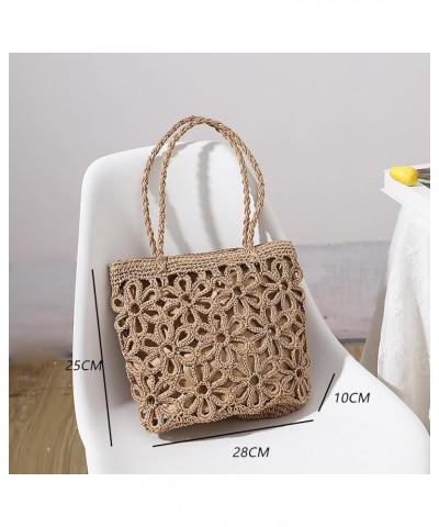 Boho Chic Straw Woven Bag with Hollow Flower Design Women's Shoulder Bag for Beach Vacations and Summer Getaways Beige $13.20...