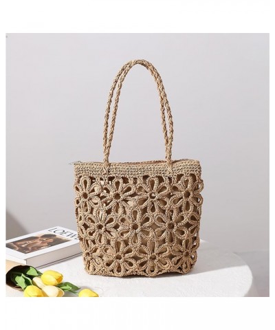 Boho Chic Straw Woven Bag with Hollow Flower Design Women's Shoulder Bag for Beach Vacations and Summer Getaways Beige $13.20...