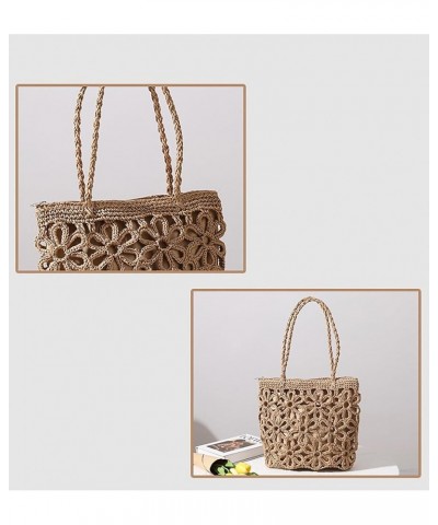 Boho Chic Straw Woven Bag with Hollow Flower Design Women's Shoulder Bag for Beach Vacations and Summer Getaways Beige $13.20...