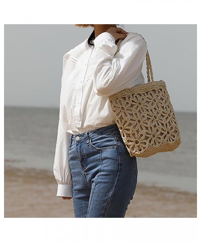 Boho Chic Straw Woven Bag with Hollow Flower Design Women's Shoulder Bag for Beach Vacations and Summer Getaways Beige $13.20...