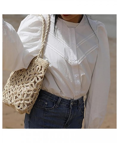 Boho Chic Straw Woven Bag with Hollow Flower Design Women's Shoulder Bag for Beach Vacations and Summer Getaways Beige $13.20...