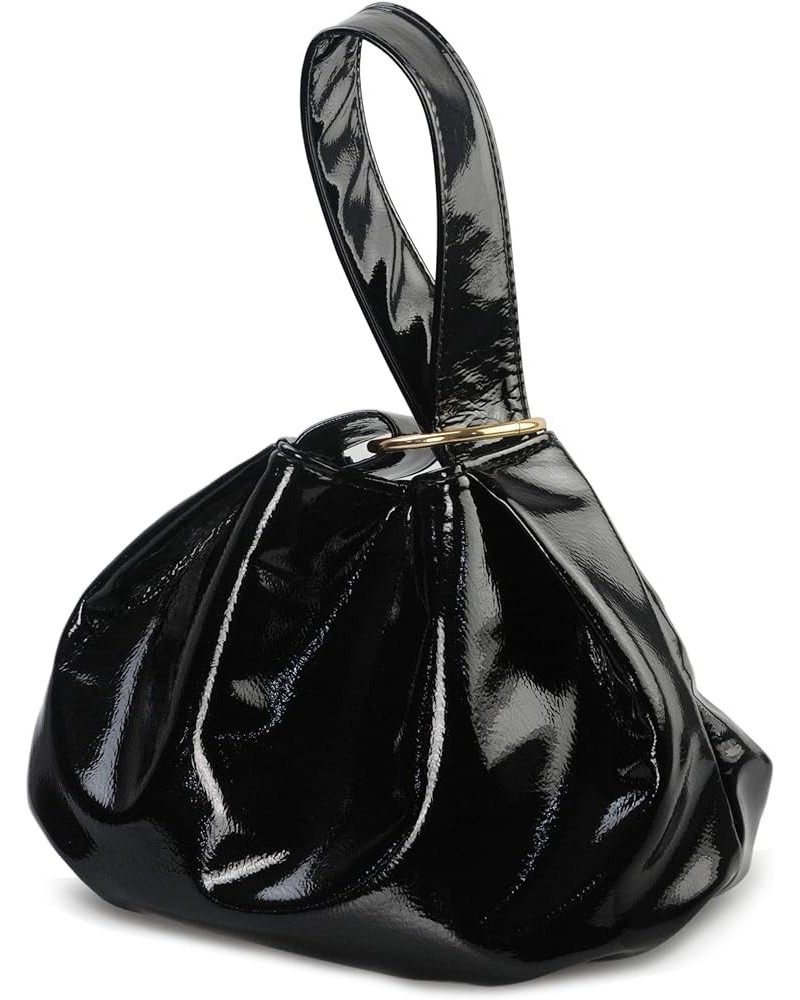 Women's Glossy Clutch Patent Vegan Leather Hobo Top Handle Bag Small Tote Black $14.05 Clutches