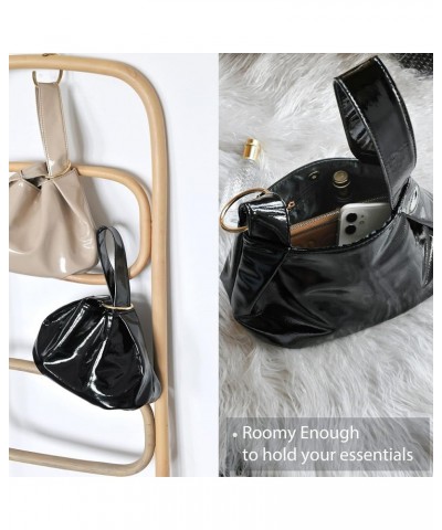 Women's Glossy Clutch Patent Vegan Leather Hobo Top Handle Bag Small Tote Black $14.05 Clutches