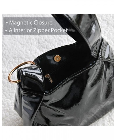 Women's Glossy Clutch Patent Vegan Leather Hobo Top Handle Bag Small Tote Black $14.05 Clutches