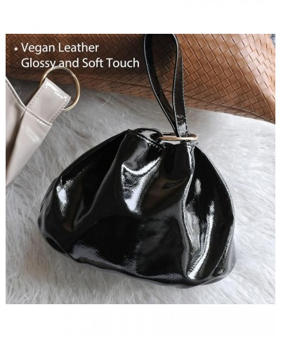 Women's Glossy Clutch Patent Vegan Leather Hobo Top Handle Bag Small Tote Black $14.05 Clutches