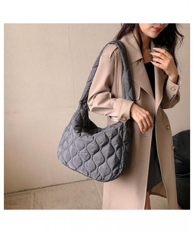 Quilted Tote Bag for Women Puffer Crossbody Bag Quilted Padding Shoulder Bag Winter Lightweight Puffy Hobo Bag A08-grey $12.4...