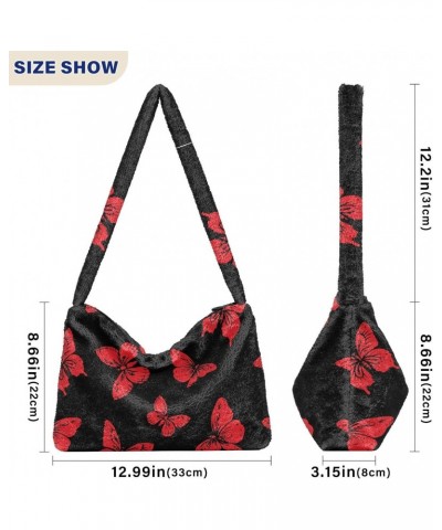 Red Butterflies Shoulder Tote Bags for Women Furry Crossbody bag Hobo Handbag Purses for Travel Work College $12.38 Totes